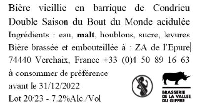 sour barrel aged bière acide vieillie en barrique de Condrieu édition limitée craftbeer brassée par Brasserie du Giffre à Verchaix